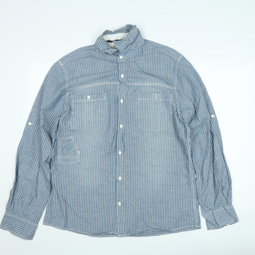 Next Men’s Blue Striped Long Sleeve Cotton Button-Up Shirt L
