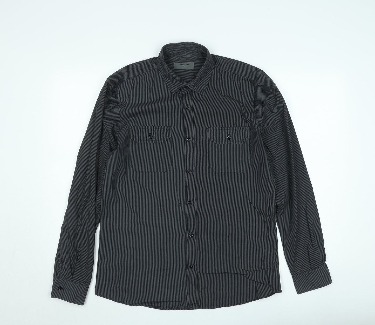 Burton Men's Black Striped Long Sleeve Button-Up Shirt Size M