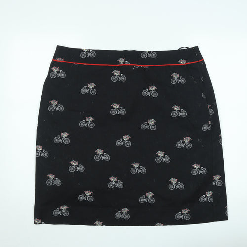 Laura Ashley Womens Black Bicycle Print Cotton Pencil Skirt Size 10