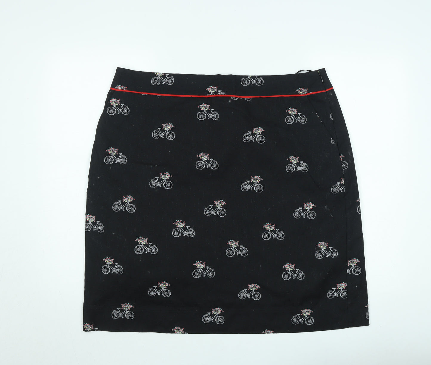 Laura Ashley Womens Black Bicycle Print Cotton Pencil Skirt Size 10