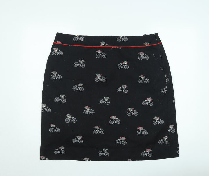 Laura Ashley Womens Black Bicycle Print Cotton Pencil Skirt Size 10