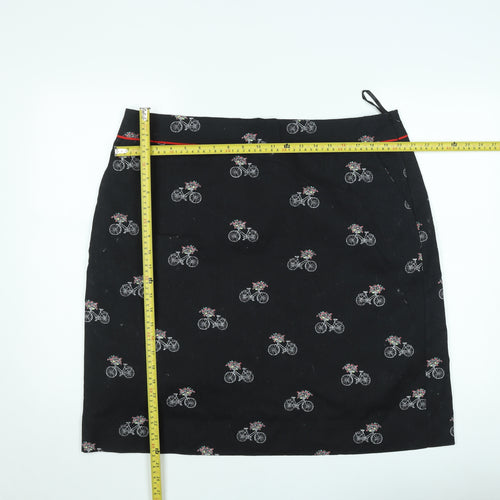 Laura Ashley Womens Black Bicycle Print Cotton Pencil Skirt Size 10