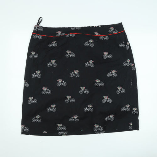 Laura Ashley Womens Black Bicycle Print Cotton Pencil Skirt Size 10