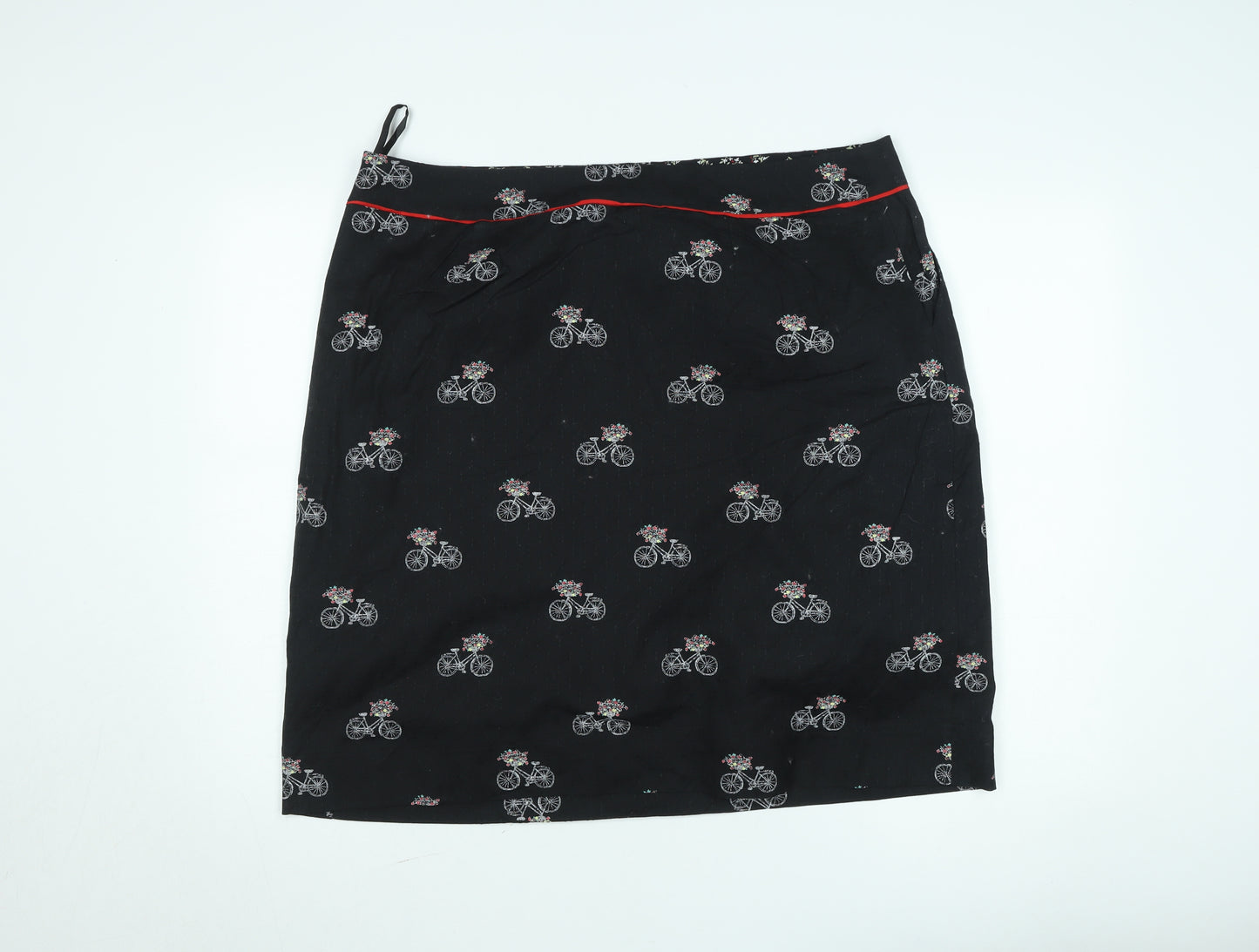 Laura Ashley Womens Black Bicycle Print Cotton Pencil Skirt Size 10