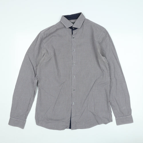 Marks and Spencer Men's Blue Check Slim Fit Long Sleeve Button-Up Shirt Size 16