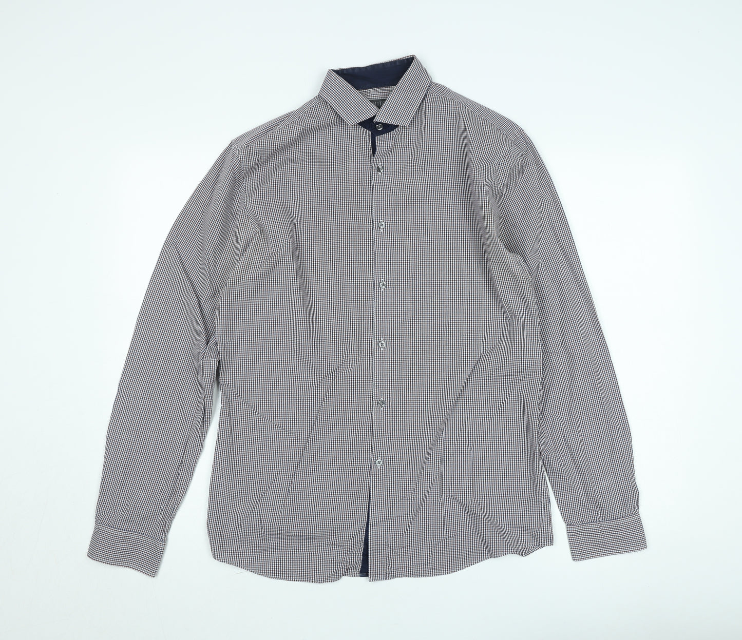 Marks and Spencer Men's Blue Check Slim Fit Long Sleeve Button-Up Shirt Size 16