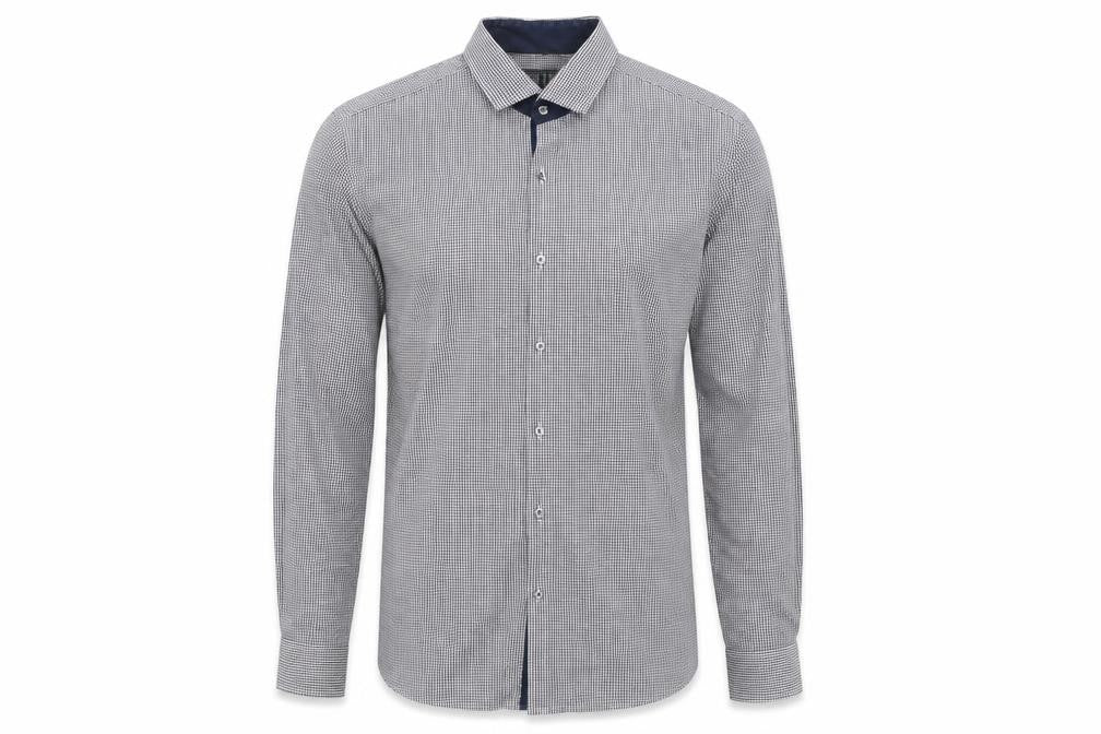 Marks and Spencer Men's Blue Check Slim Fit Long Sleeve Button-Up Shirt Size 16