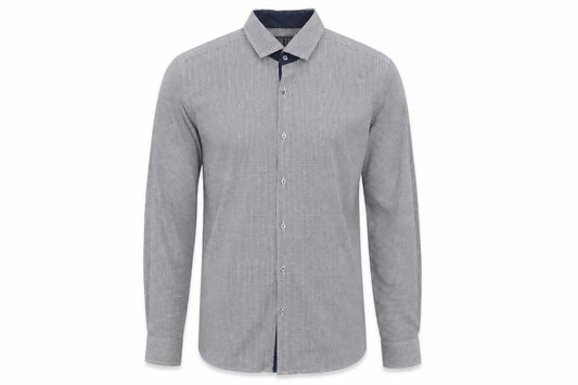 Front view of Marks & Spencer Men's Blue Check Slim Fit Long Sleeve Button-Up Shirt, size 16