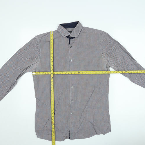 Marks and Spencer Men's Blue Check Slim Fit Long Sleeve Button-Up Shirt Size 16