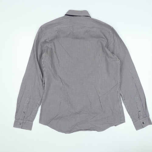 Marks and Spencer Men's Blue Check Slim Fit Long Sleeve Button-Up Shirt Size 16