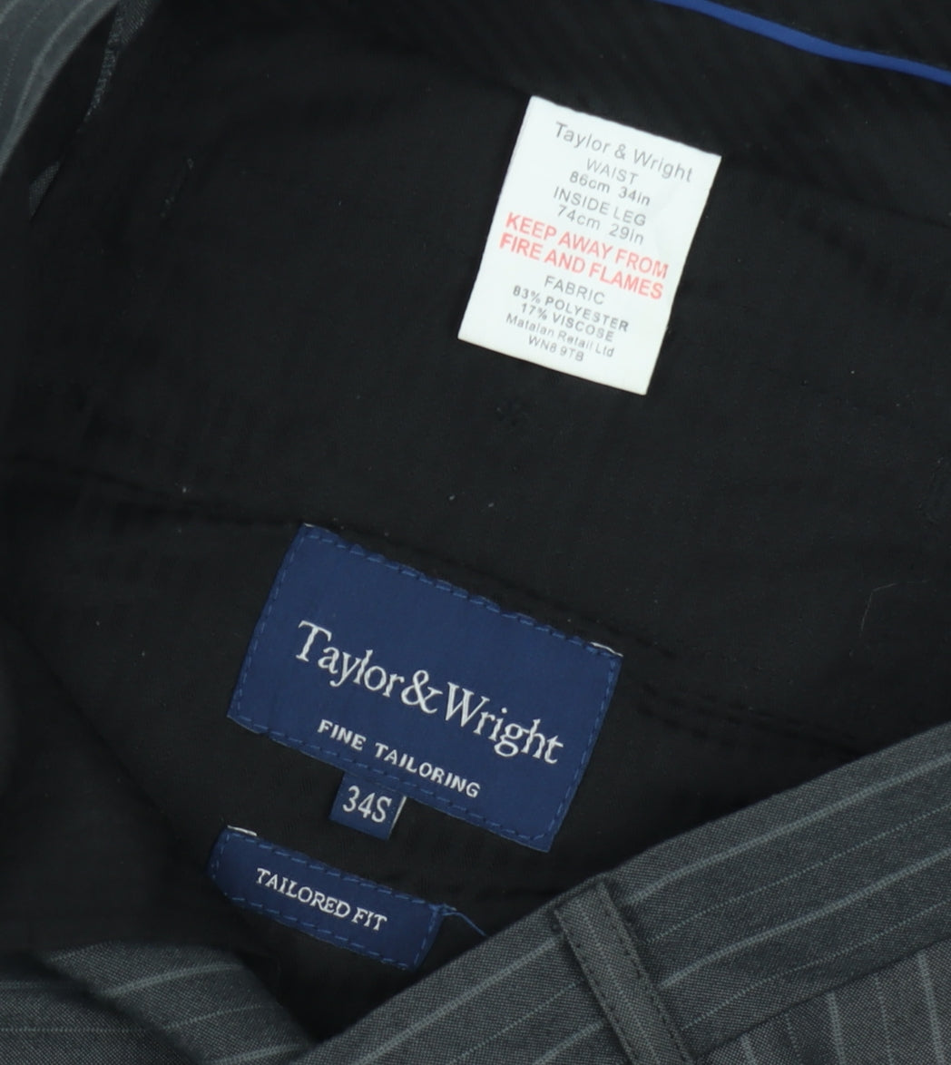 Taylor & Wright Men's Grey Pinstripe Dress Pants 34S Classic Fit