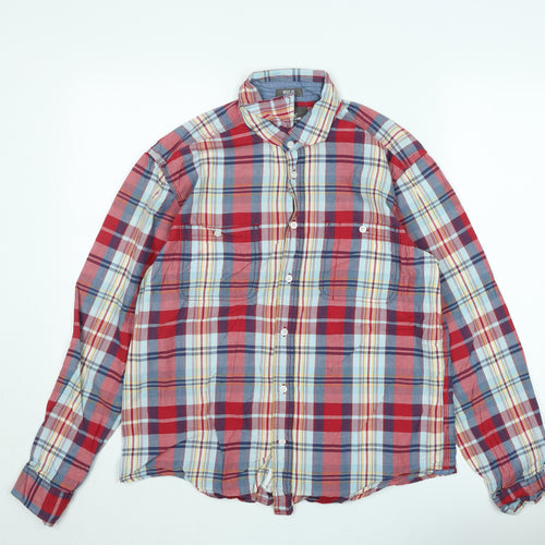 H&M L.O.G.G Men's Red Check Cotton Long Sleeve Button-Up Shirt M