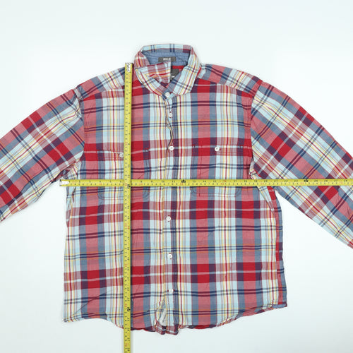 H&M L.O.G.G Men's Red Check Cotton Long Sleeve Button-Up Shirt M