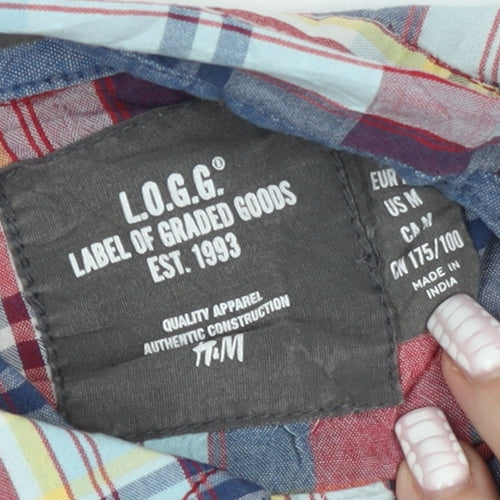 H&M L.O.G.G Men's Red Check Cotton Long Sleeve Button-Up Shirt M