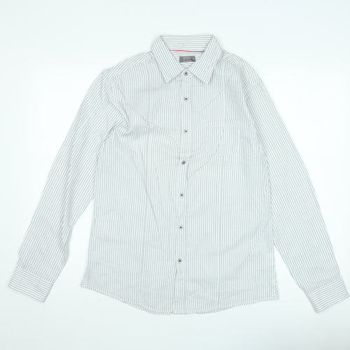 Jeff Banks Men's White Striped Long Sleeve Button-Up Shirt M