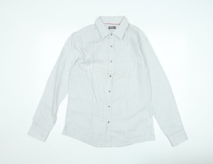 Jeff Banks Men's White Striped Long Sleeve Button-Up Shirt M