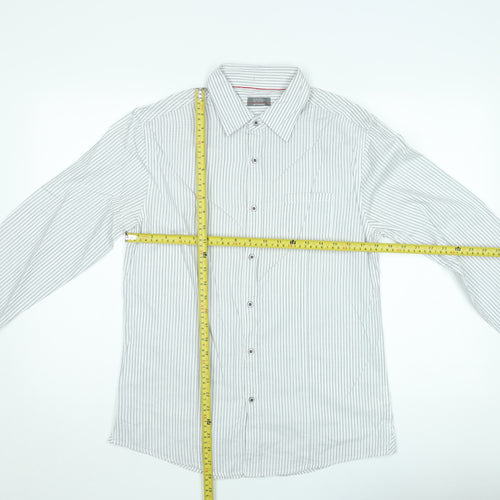 Jeff Banks Men's White Striped Long Sleeve Button-Up Shirt M
