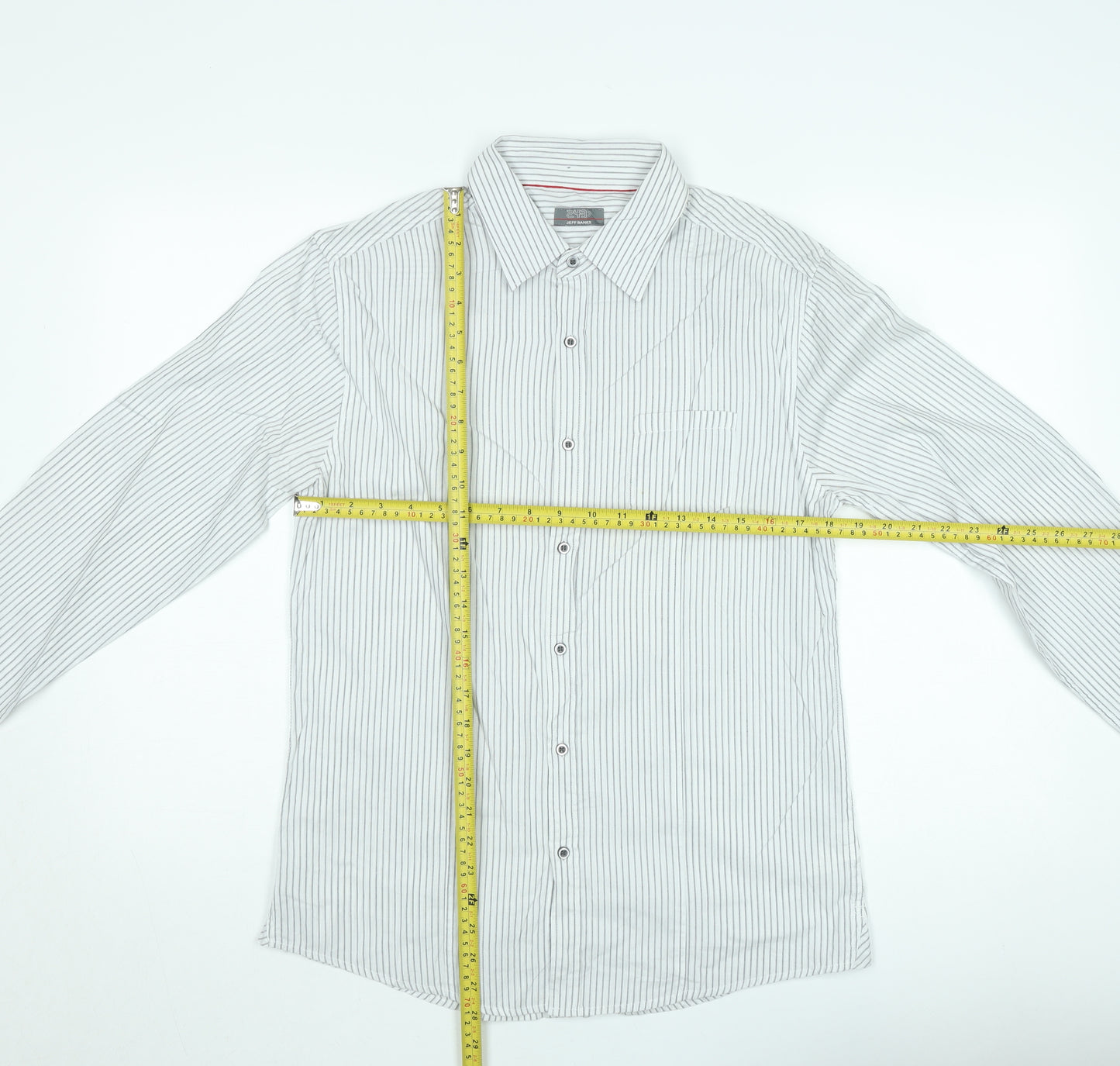 Jeff Banks Men's White Striped Long Sleeve Button-Up Shirt M