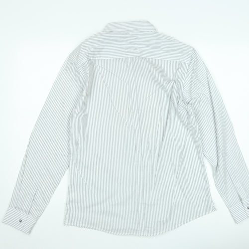 Jeff Banks Men's White Striped Long Sleeve Button-Up Shirt M