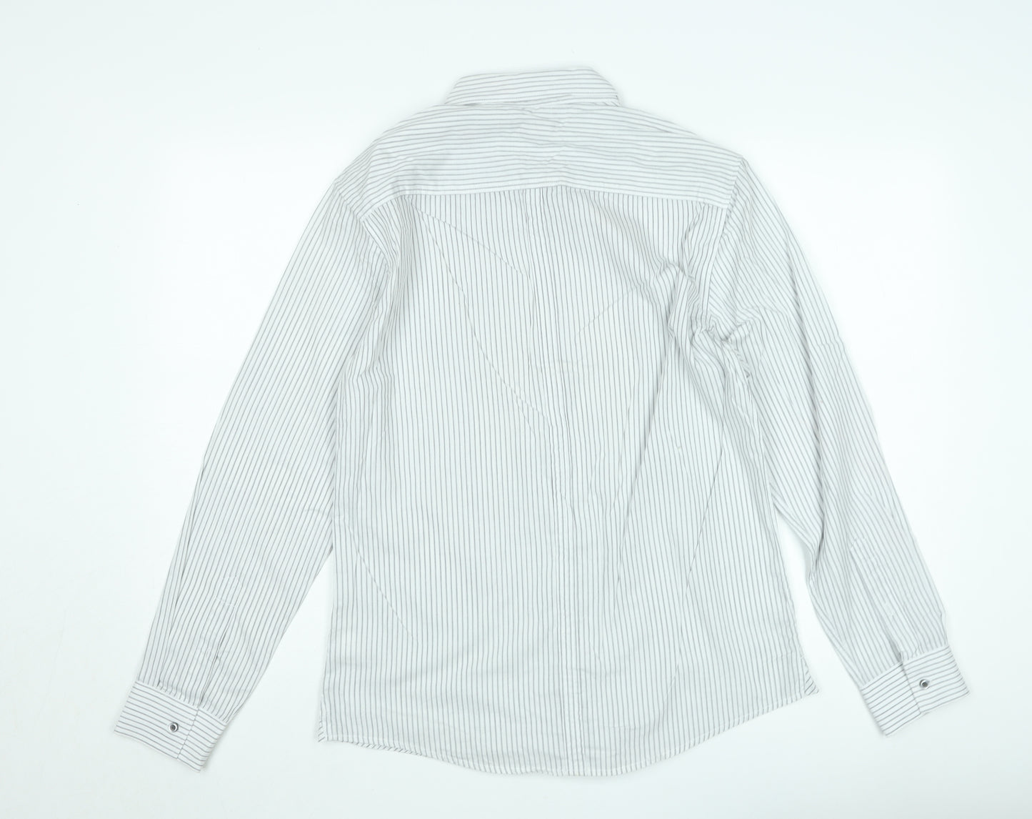 Jeff Banks Men's White Striped Long Sleeve Button-Up Shirt M