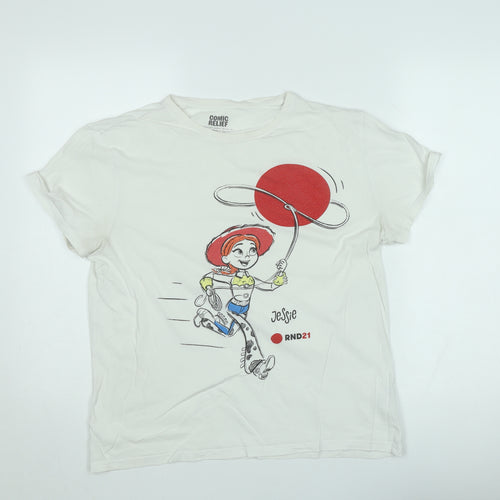 Comic Relief Women White Small Jessie Cartoon T-Shirt