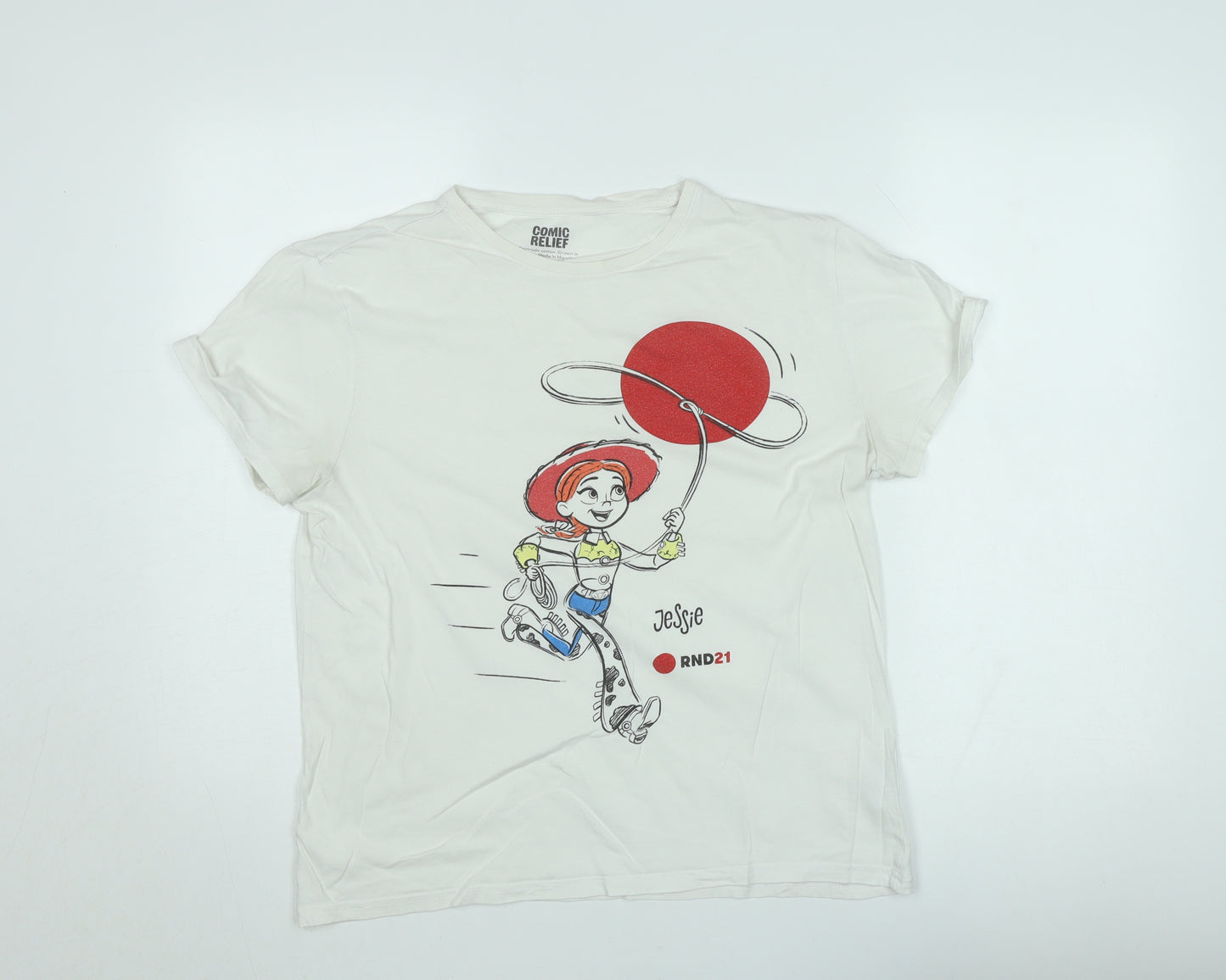 Comic Relief Women White Small Jessie Cartoon T-Shirt