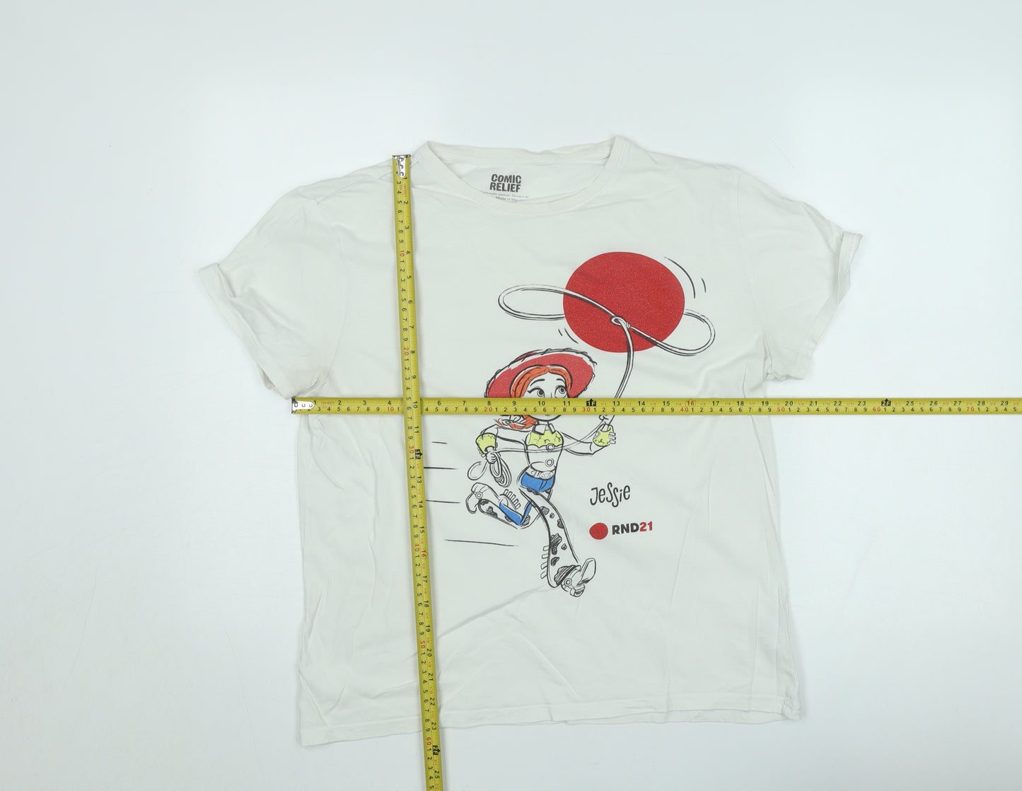Comic Relief Women White Small Jessie Cartoon T-Shirt