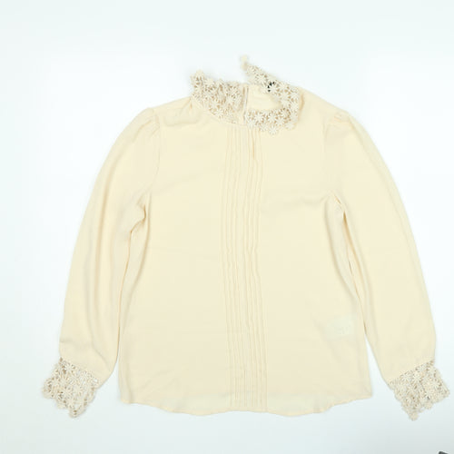 Benetton Women Beige Lace Collared Long Sleeve Chiffon Blouse XS