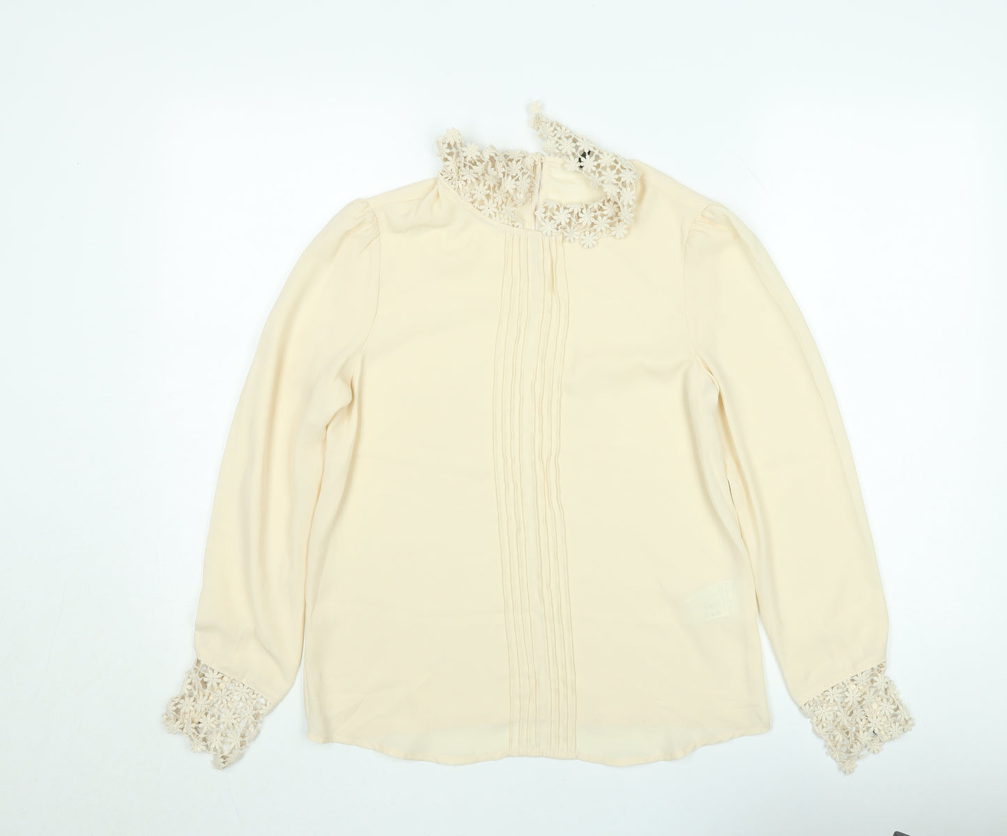 Benetton Women Beige Lace Collared Long Sleeve Chiffon Blouse XS