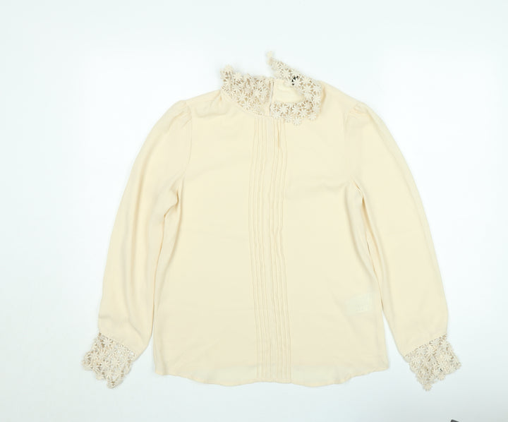 Benetton Women Beige Lace Collared Long Sleeve Chiffon Blouse XS