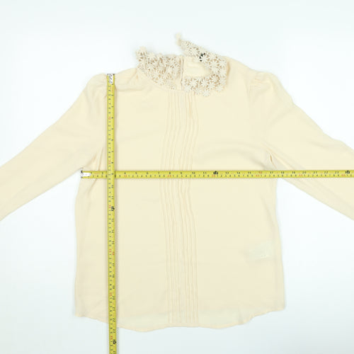 Benetton Women Beige Lace Collared Long Sleeve Chiffon Blouse XS