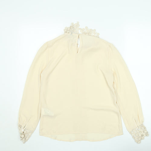 Benetton Women Beige Lace Collared Long Sleeve Chiffon Blouse XS