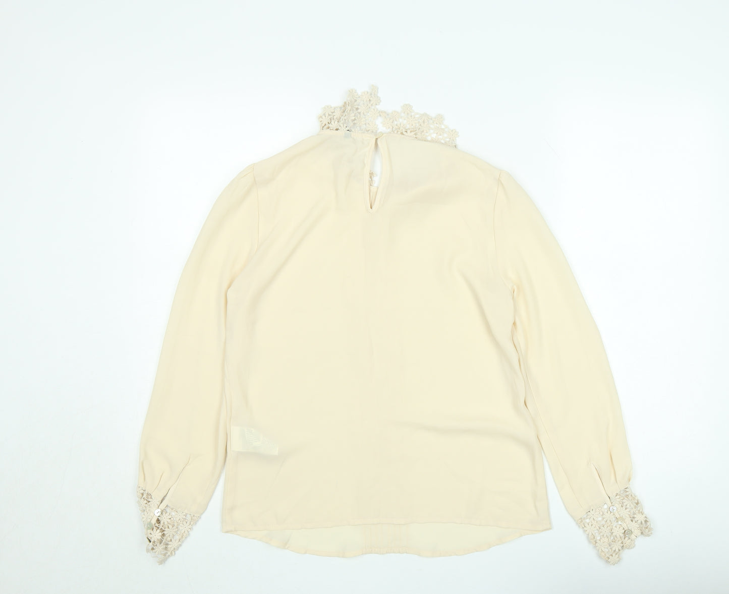 Benetton Women Beige Lace Collared Long Sleeve Chiffon Blouse XS