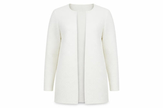 Front view of VILA Women Ivory Open Knit Long Sleeve Cardigan, size S