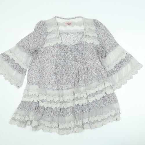 Darling Womens Multicoloured Floral Lace Trim Tunic Blouse M
