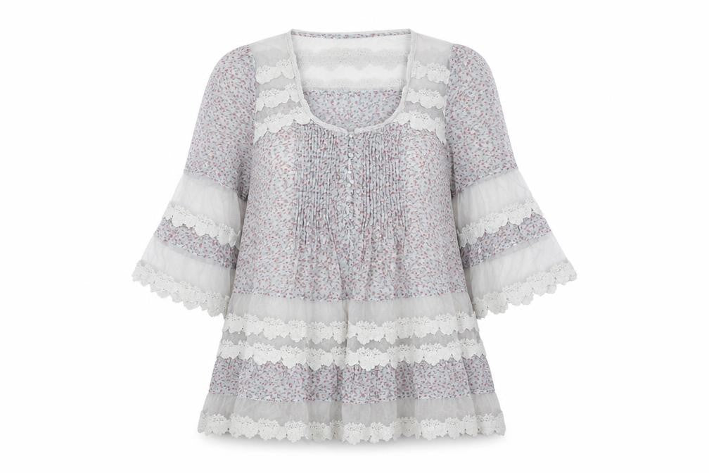 Front view of Darling women’s multicoloured floral lace trim tunic blouse m
