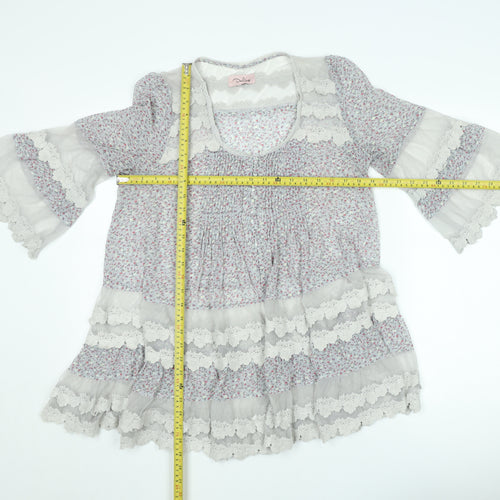 Darling Womens Multicoloured Floral Lace Trim Tunic Blouse M