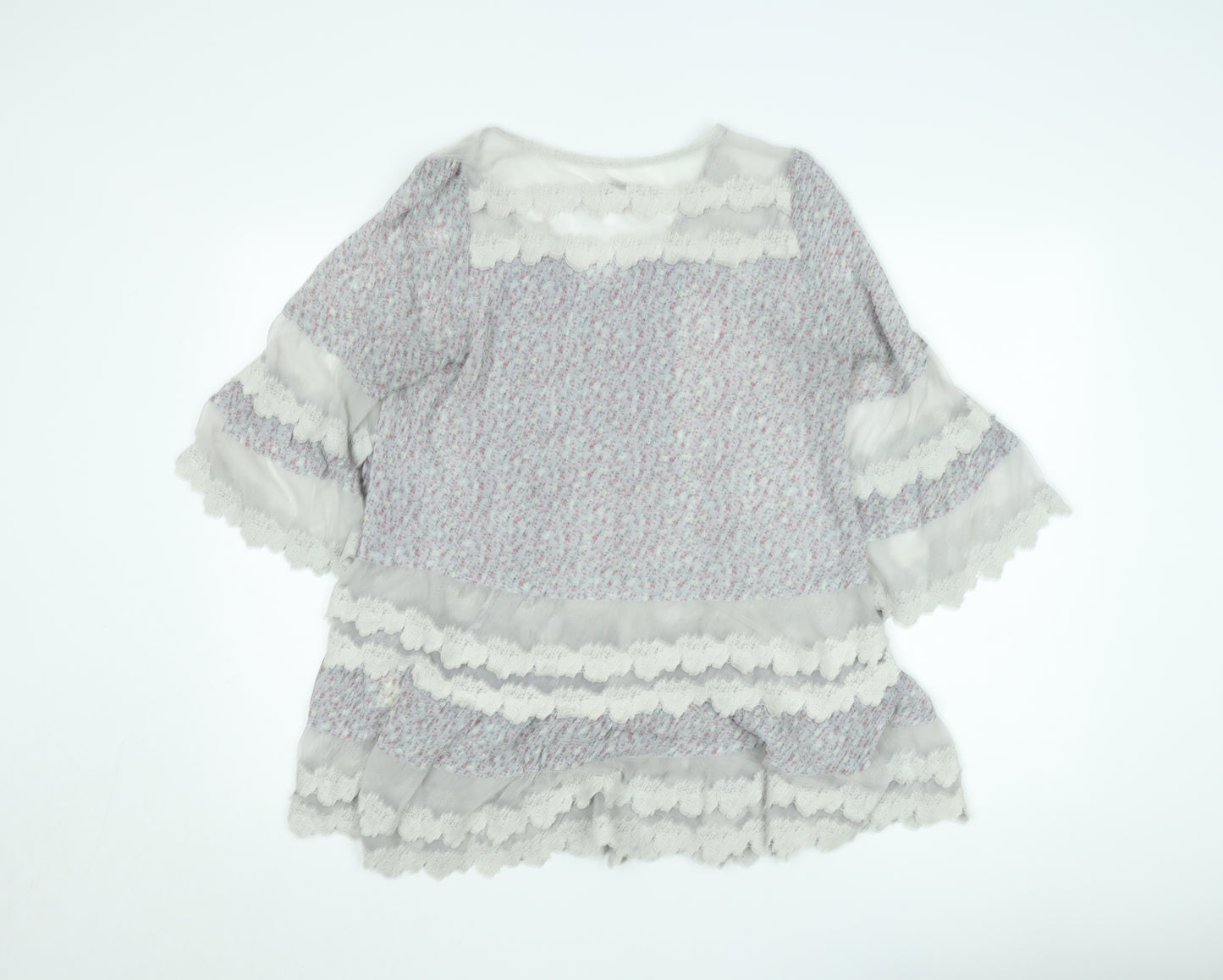 Darling Womens Multicoloured Floral Lace Trim Tunic Blouse M