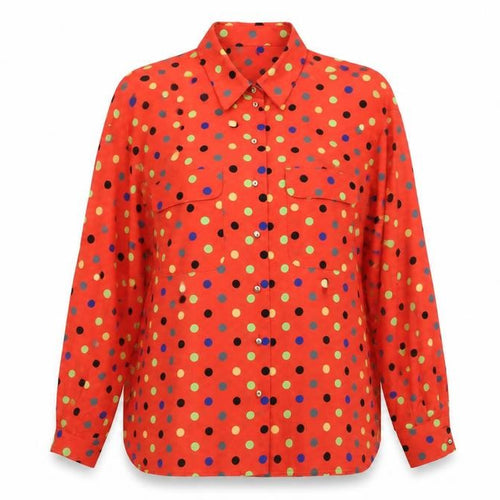 Basler Women’s Red Polka Dot Long Sleeve Button-Up Shirt Size L