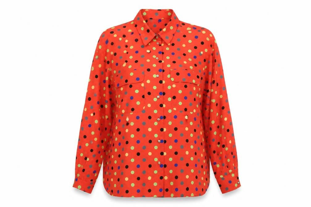 Basler Women’s Red Polka Dot Long Sleeve Button-Up Shirt Size L