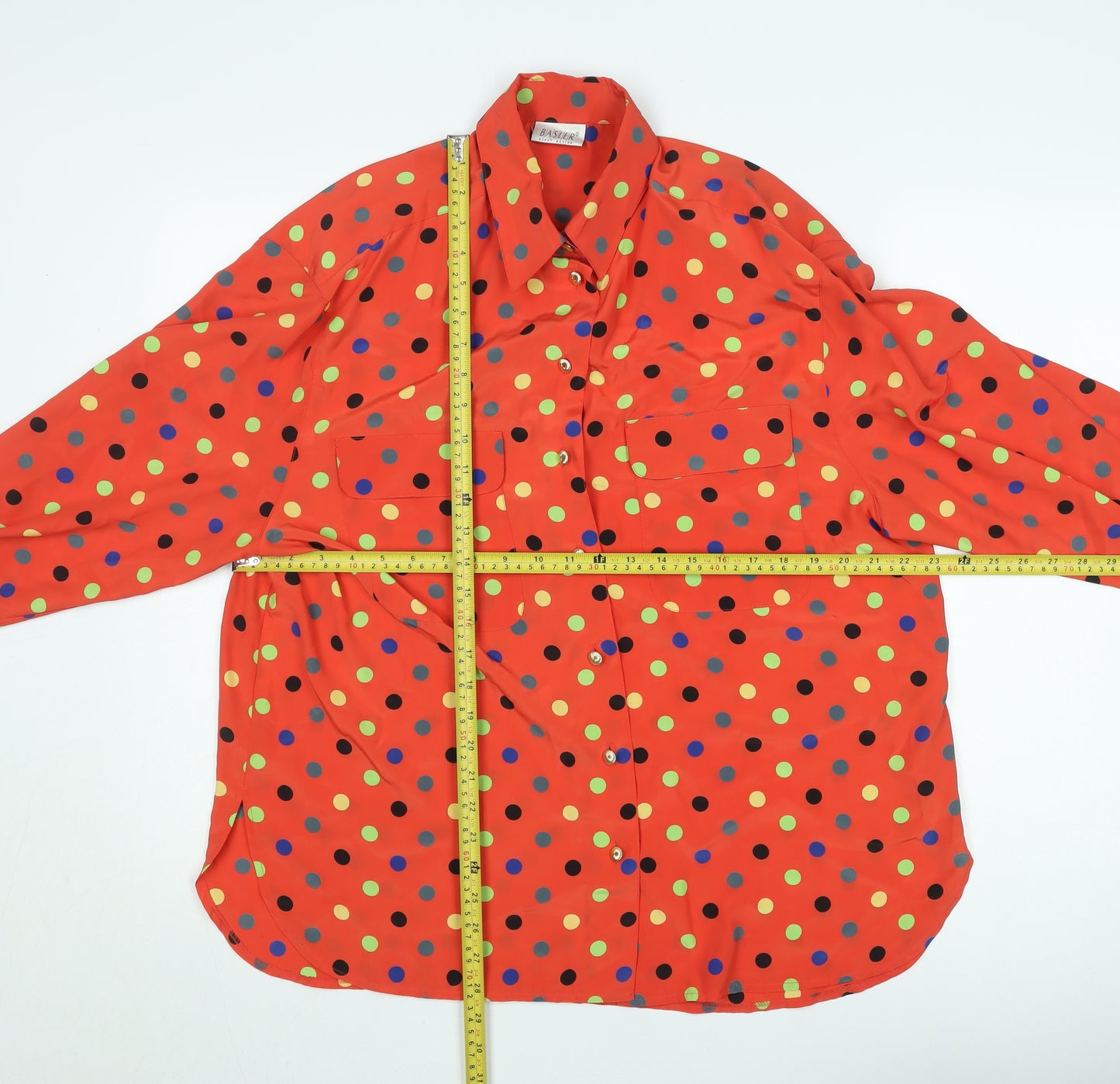 Basler Women’s Red Polka Dot Long Sleeve Button-Up Shirt Size L