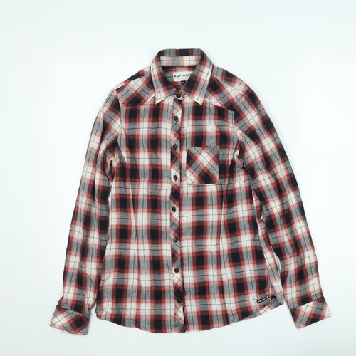 Kuyichi Womens Red Plaid Cotton Button-Up Shirt XS Long Sleeve