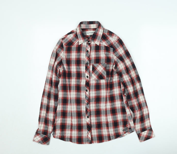 Kuyichi Womens Red Plaid Cotton Button-Up Shirt XS Long Sleeve