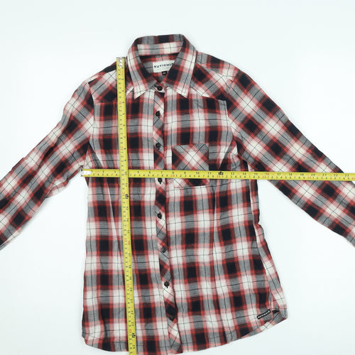 Kuyichi Womens Red Plaid Cotton Button-Up Shirt XS Long Sleeve