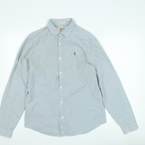 Original Penguin Men's Blue Slim Fit Striped Long Sleeve Shirt M