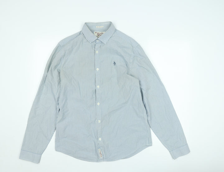 Original Penguin Men's Blue Slim Fit Striped Long Sleeve Shirt M