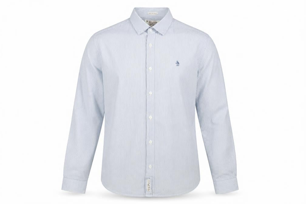 Original Penguin Men's Blue Slim Fit Striped Long Sleeve Shirt M