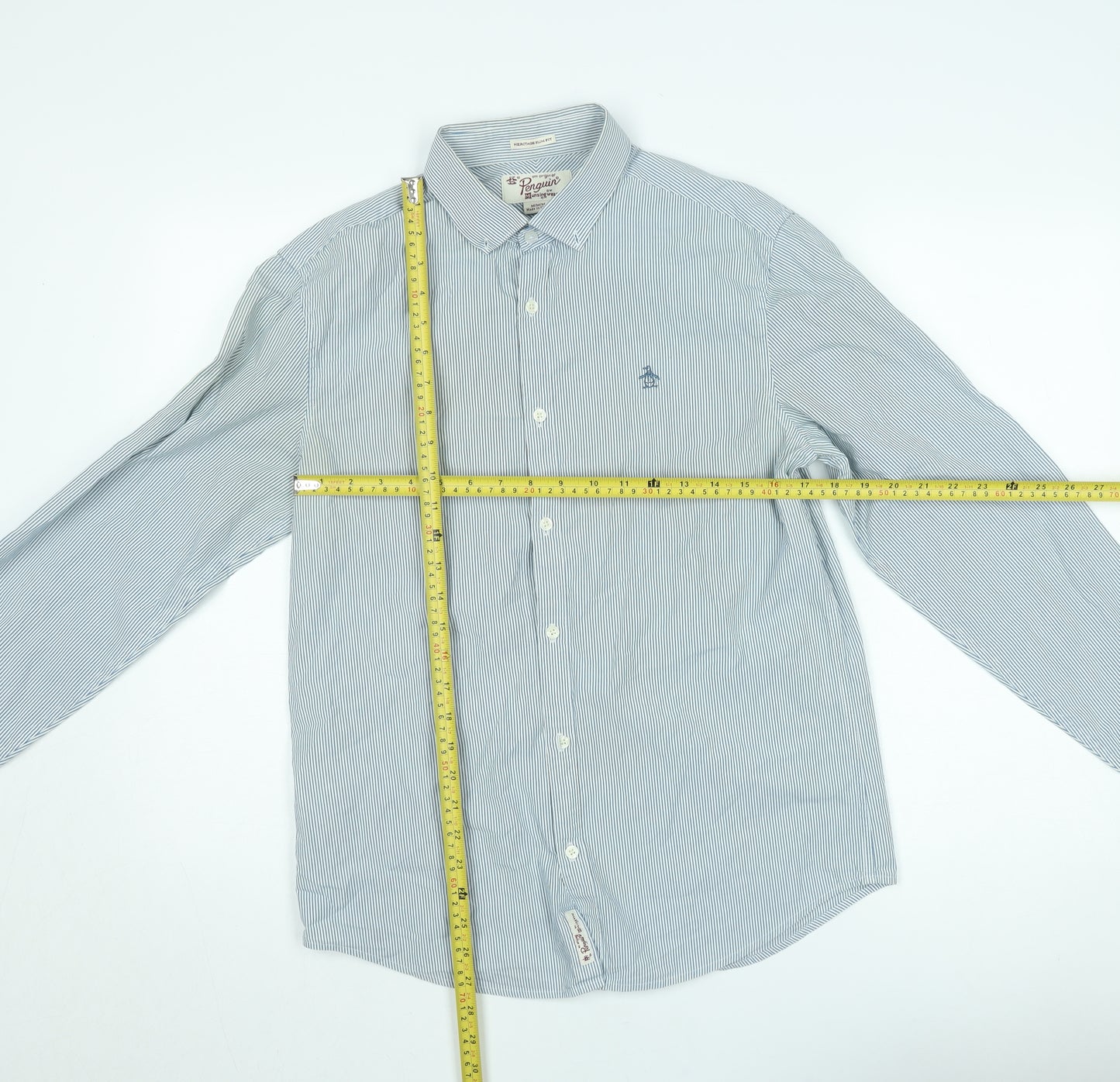 Original Penguin Men's Blue Slim Fit Striped Long Sleeve Shirt M