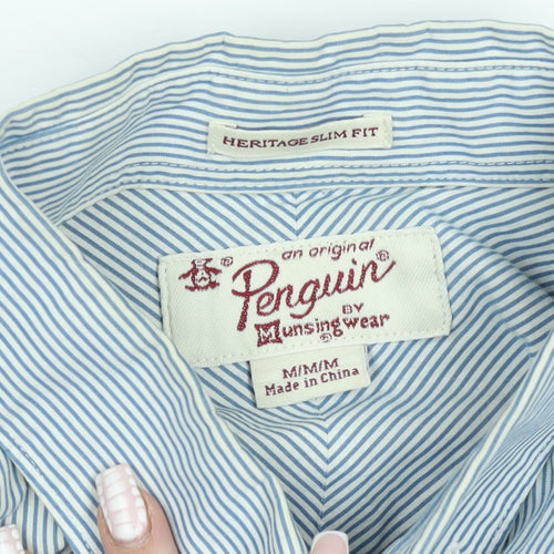 Original Penguin Men's Blue Slim Fit Striped Long Sleeve Shirt M