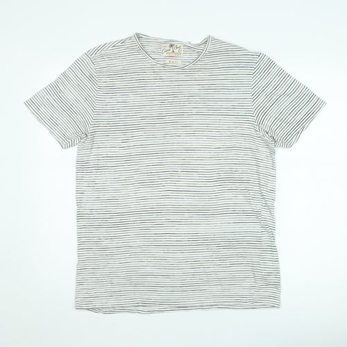 Next Unisex White Striped Slim Fit Cotton T-Shirt M